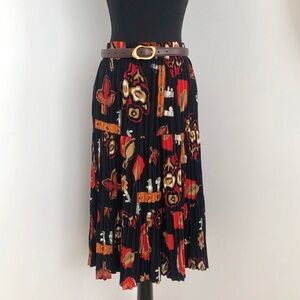 Vintage Black Floral Pleated Midi Skirt